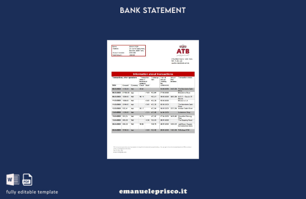 modello word di prova dell'indirizzo della banca tunisina ATB stile verificato